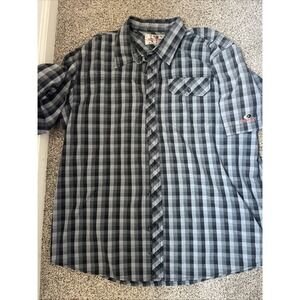 Vintage Mossy Oak Short Sleeve Button Up Grey Plaid Mens Shirt XL